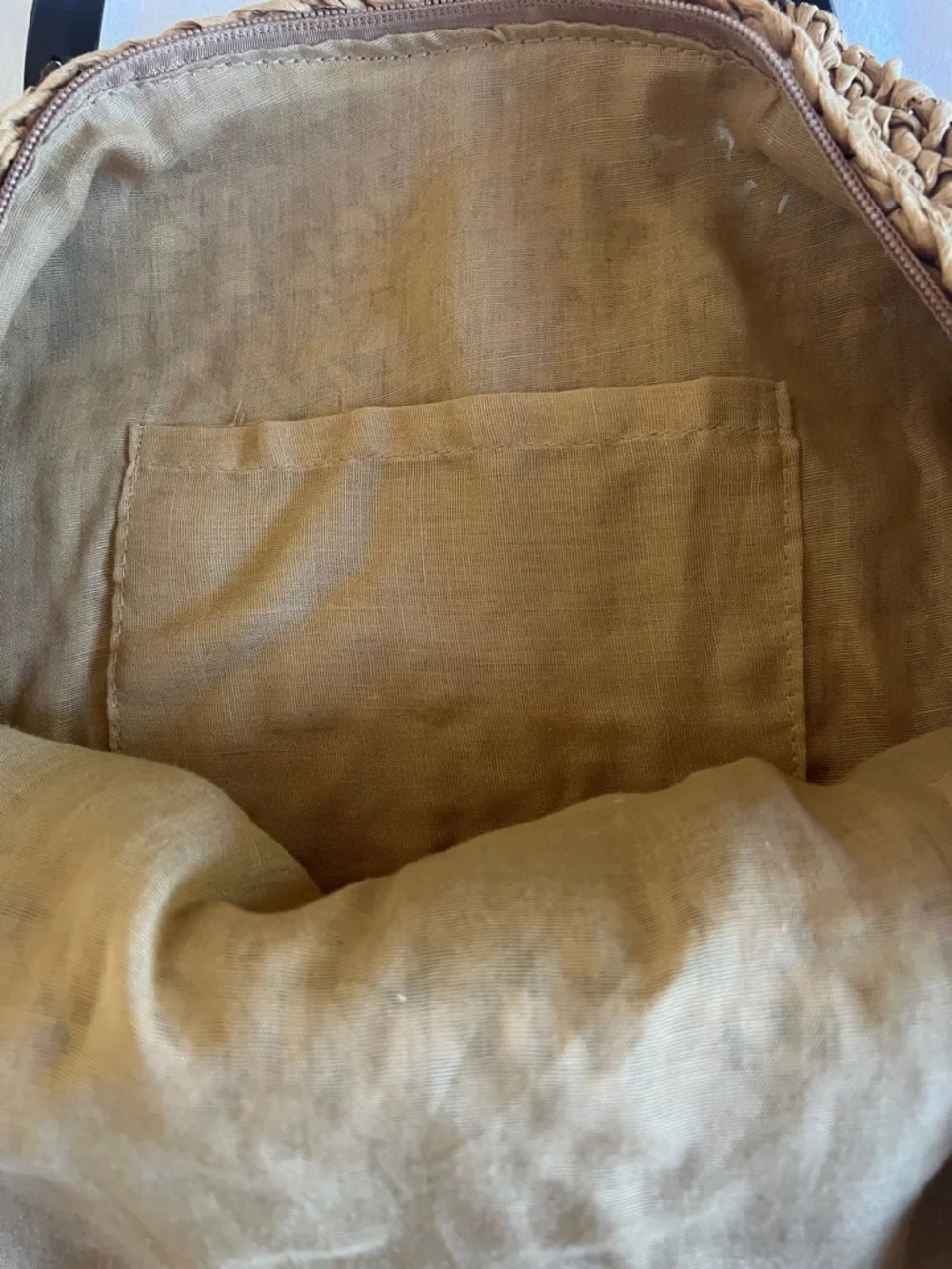 Woven Straw Tote Bag with Black Handles - Natural Tan - Picture 3 of 5